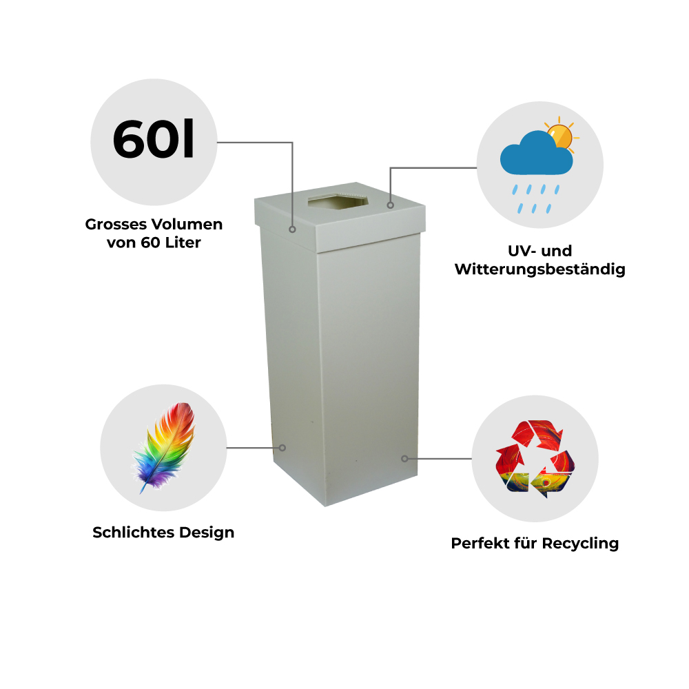 60 liter recyclingbox für kunststoffe weiss