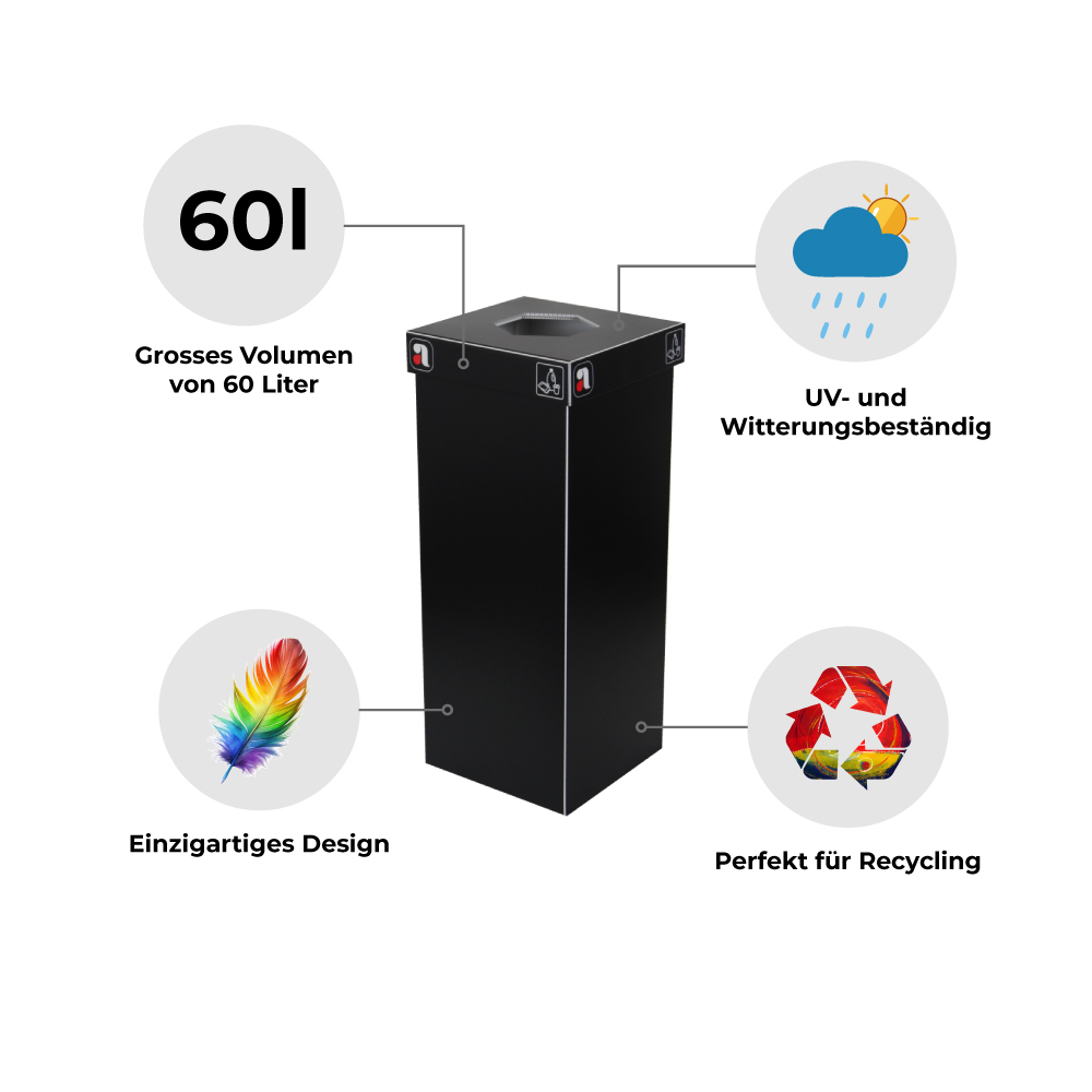60 liter recyclingbox für kunststoffe in der farbe schwarz