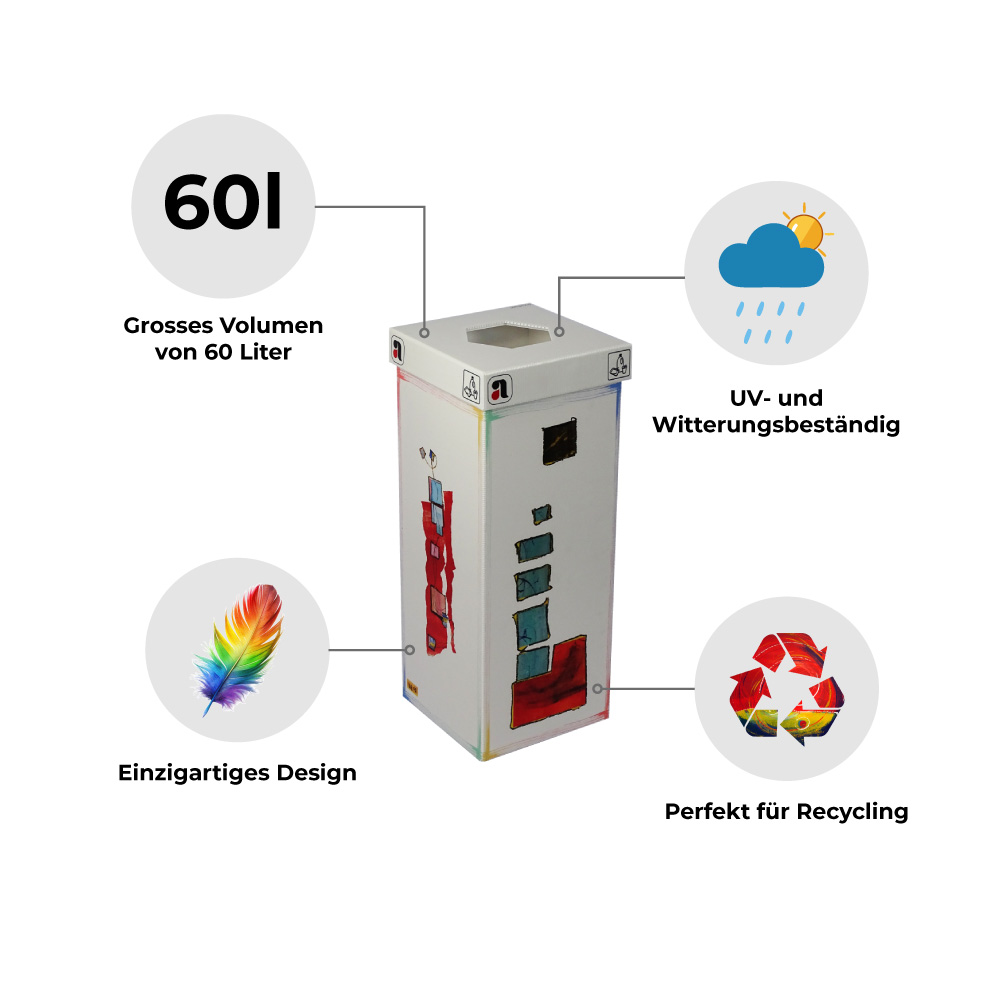 60 liter recycling sammelbehälter im kunstdesign kunstdesign isabella boos